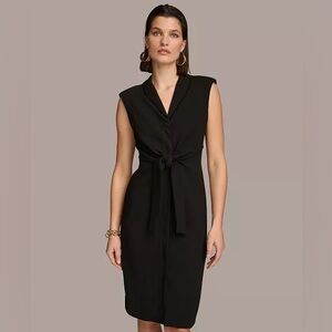 DONNA KARAN Women's Tie-Front Sleeveless Blazer Black Dress 10